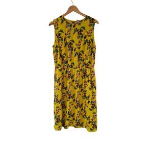 Women's Yellow Floral Vintage Inspired Midi Flowy Dress XL